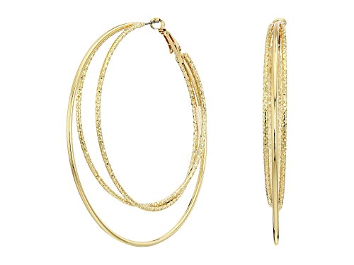 Guess Smooth and Textured Wire Gold Hoop Earrings