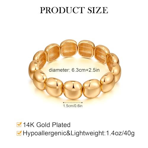 NIKOLUX Chunky Bangle Bracelet for Women Gold Square Minimalist Stretch Bracelet 14K Gold Plated Stretchable Elastic Bangles Hypoallergenic Bohemian Stackable