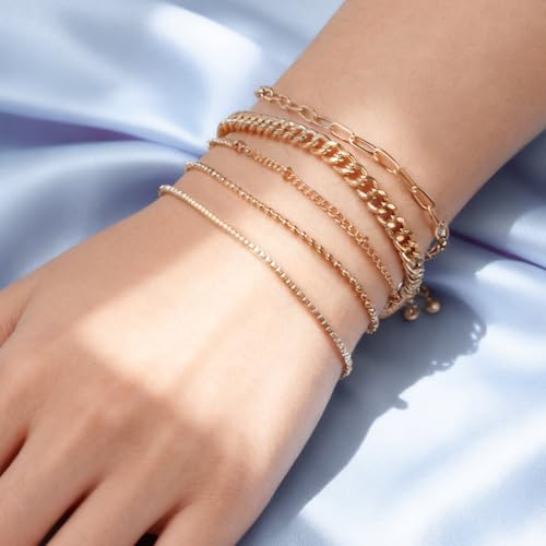 Women’s 14K Gold Plated Ankle Bracelet Set, Waterproof Cuban Figaro Link Chain – Adjustable Boho Chic Summer Anklets