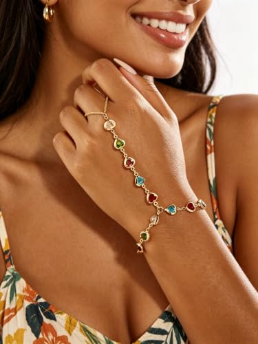 3PCS 14K Gold-Plated Hand Chain Bracelets for Women, Stack Bracelets Set Adjustable, Trendy Dainty Ring Bracelet Hand Chain - color: gold-5-stack