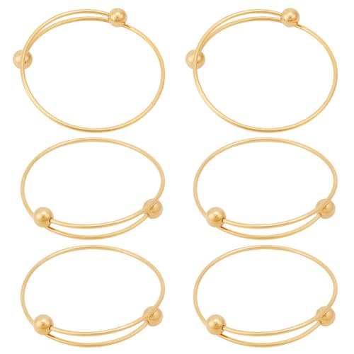 Beebeecraft 6Pcs Adjustable Bangle Bracelets Real 18K Gold Plated Stainless Steel Stackable Half Open Blank Cuff Bangles with Detachable Balls for Jewellery Making Bracelet DIY Crafts Findings - color: Gold, size: 5cm