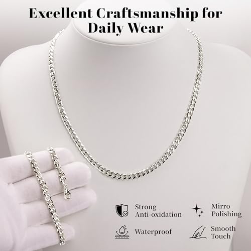 WomenGifts Cuban Link Chain Necklace for Women, Waterproof 14k Gold Silver Plated Chain Choker, Non Tarnish Stainless Steel Jewelry, 3.5/5/6/8/11mm,14/16/18 Inch Thin&Chunky&Thick - color: Silver, style: 5MM-14"