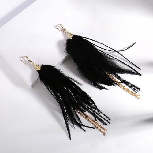 Bohemian Feather Dangle Earrings for Women with Shell Beads Long Tassel Design Drop Earrings - style: Style-Black