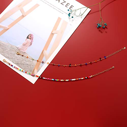 Boho Beaded Ankle Bracelet Beach 18 K Gold Plated Anklet Bracelets Handmade Colorful Seed Beads Butterfly Evil Eye Heart Link Chain Anklet Pack Cute Summer Foot Jewelry for Women - style: beaded ankle bracelet A set