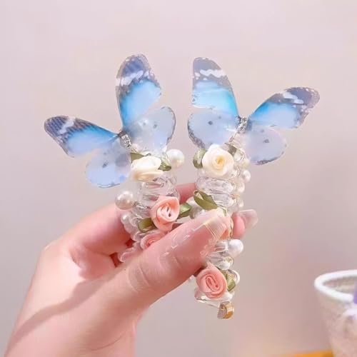 3 Pack Butterfly Spiral Hair Ties, Faux Pearl Coil Ponytail Holders for Girls Kids Hair Accessories