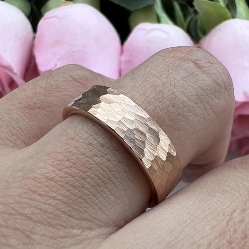 TUTISS 6mm 8mm Silver/Black/Gunmetal/Gold/Rose Gold Hammered Tungsten Rings for Men Women Couple Fashion Jewelry Engagement Wedding Bands Matte Finish Comfort Fit - color: 6mm Rose Gold Tungsten