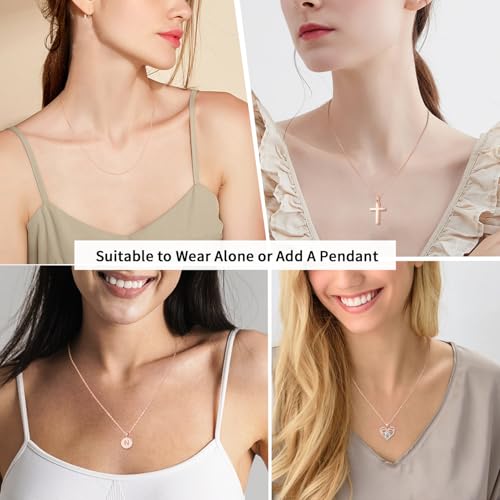Jewlpire 18k Gold Plated 925 Sterling Silver Chain Necklace for Women, 1mm Cable Chain Necklace Sturdy & Shiny Women's Chain Necklaces 14 16 17 18 20 22 24 Inch - color: 18K Rose Gold Plated, size: 16 Inch