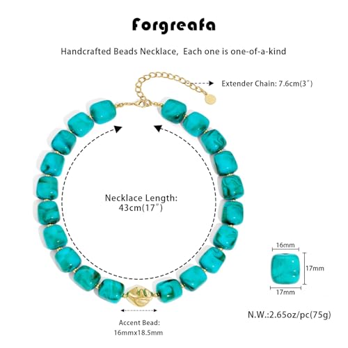 Beaded Necklaces for Women Boho Chunky Necklace Statement Big Resin Bead Choker Fashion Summer Beach Jewelry - color: Turquoise