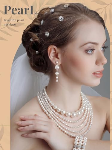 BBTO 8 Pcs Pearl Necklace and Earring Set for Women Faux Pearl Bracelet Costume Jewelry Set for Wedding Bridal Shower Party - style: Chic Style