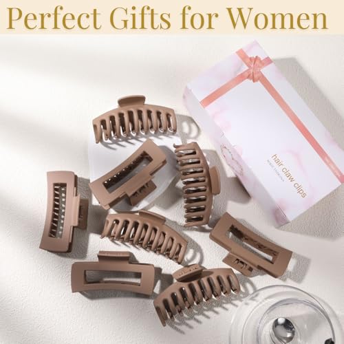 Light Brown Hair Clips for Women - 8 Pack 4.3 Inch Large Hair Claw Clips for Women Thin Thick Curly Hair, Big Matte Banana Clips,Strong Hold jaw clips - color: Light Brown