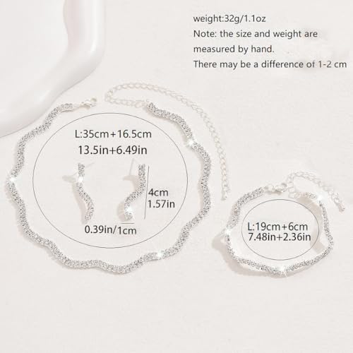 Aukmla Rhinestones Bridal Wedding Jewelry Set Choker Necklaces Earrings Bracelet Sets Prom Jewelry for Women and Brides - color: Silver