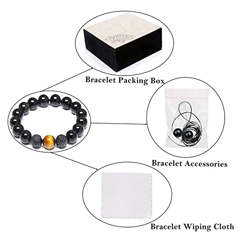 Black Obsidian Bracelet,Feng Shui Black Obsidian Wealth Bracelet for Women Men Couples Handmade Stretch Obsidian Bracelet Bangle with Carved Pixiu Tiger Eye Stone Attract Wealth Money and Good Luck - color: A,12mm,Yellow Tiger Eye