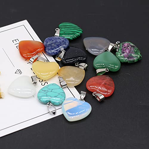 LHJ 20 Pcs Natural Stone Pendants Heart Shape Crystal Quartz Agate Charms for Jewelry Making Necklace Bracelet - color: Heart B