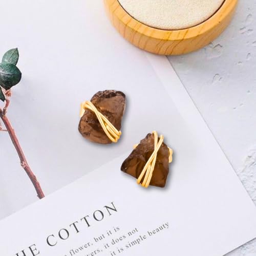 Gempires Wire Wrapped Raw Gemstone Stud Earrings for Women, Birthstone | Handmade wire-wrapped raw gemstone stud earrings — choose from stones and birthstones, artisan raw crystals on gold. - style: Smoky Quartz