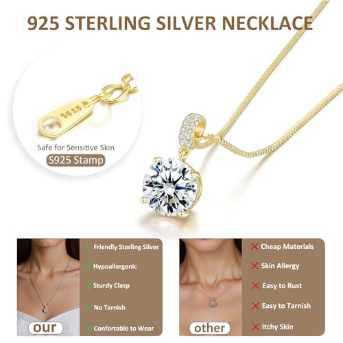 SUNFEEL Sterling Silver Necklaces 2 Carats Cubic Zirconia/Moissanite Necklace Dainty Jewelry Gifts for Mom Wife Girlfriend Bridal for Prom Wedding Anniversary Birthday - color: 02-Cubic Zirconia-Gold