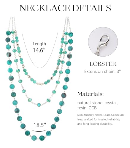 Noessla Layered Beaded Necklaces for Women - 3 Strand Boho Statement Choker Fashion Jewelry Gifts - color: Green