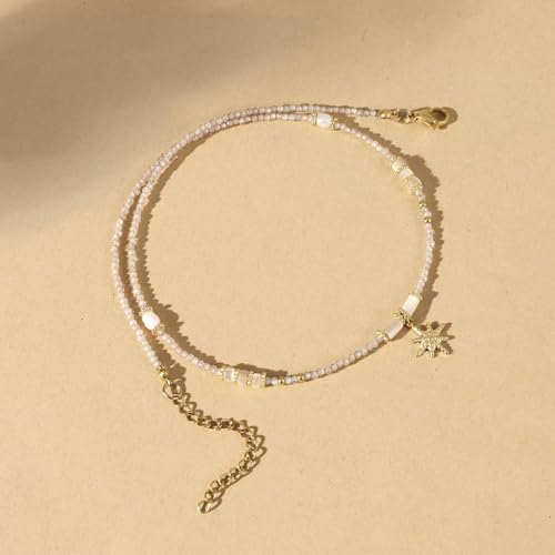KissYan Beaded Choker Necklace for Women, Colorful Natural Gemstones Pearl Choker 14K Gold Plated Pendant Healing Crystal Necklace Handmade Stone Jewelry Gift | 14K Gold Plated Pendant Necklaces, Natural Gemstones Pearl Choker, Healing Crystal Chain, Hand