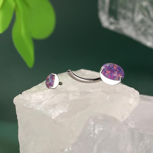FUNLMO 14G Belly Button Ring Titanium Belly Button Piercing Belly Ring Internally Threaded Navel Piercing Jewelry - color: Silver-Purple Opal