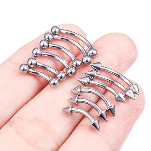 Eyebrow Piercing Jewelry Internally Threaded Surgical Steel Curved Barbell Tiny Eyebrow Ring Vertical Labret Lip Jewelry Ear Rook Navel Small Belly Button Ring for Women Men 18g 16g 14g - color: silvertone,16g