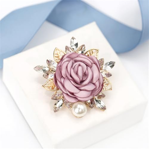 Rose Flower Brooch Pin for Women Fashion Dainty Gold Plated 3D Red Roses Floral Crystal Brooch Pin Birthday Dress Suit Accessories Jewelry - style: Pink Rose Pearl