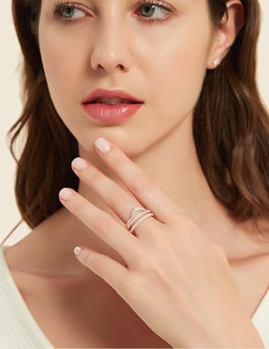 Mameloly Wedding Bands for Women Dainty CZ Cubic Zirconia Half Eternity Stackable Engagement Enhancer Guard Double Ring Size 4-12 - color: Rose Gold Plated
