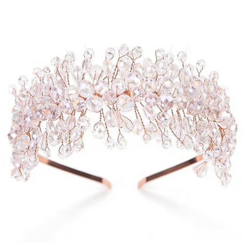 Denifery Large Crystal Headband for Wedding Bridal Hair Band Headpiece for Party Prom Hair Accessories (rose gold) - color: rose gold