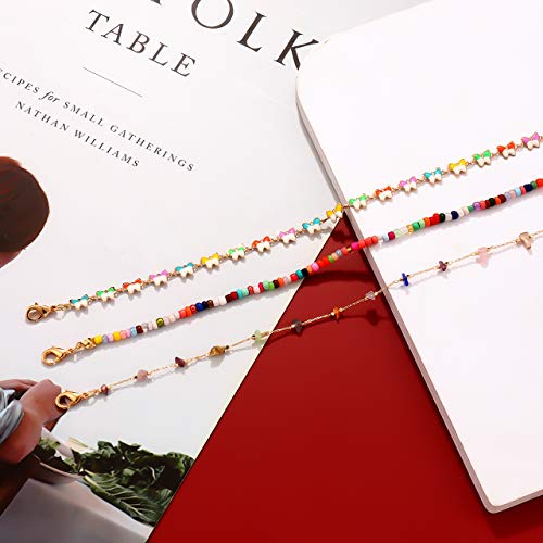 Boho Beaded Ankle Bracelet Beach 18 K Gold Plated Anklet Bracelets Handmade Colorful Seed Beads Butterfly Evil Eye Heart Link Chain Anklet Pack Cute Summer Foot Jewelry for Women - style: beaded ankle bracelet D set
