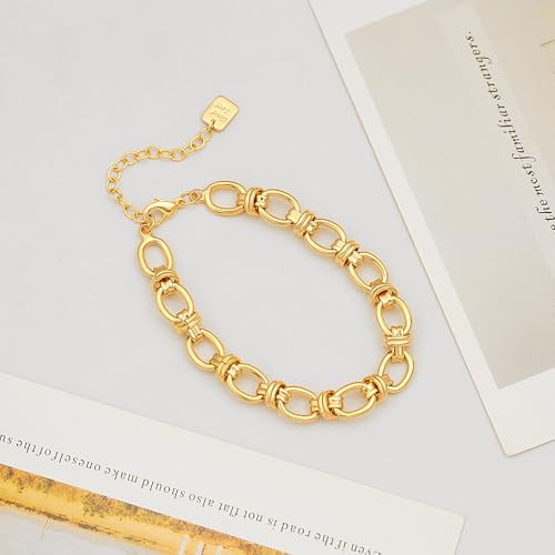 SOFYBJA 18k Gold Plated Personalized Chunky Cuban Oval Link Chain Bracelets for Men Toggle Rope Bracelet Jewelry for Women - style: Chunky Oval Twist Chain Link Bracelet