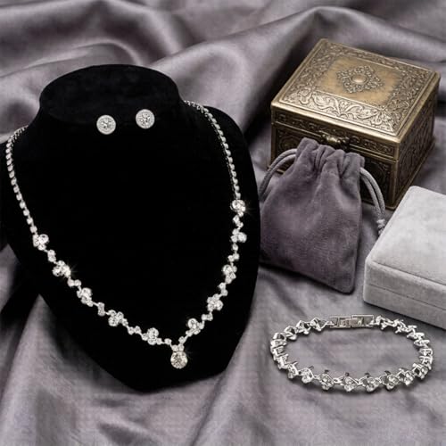 Silver Tennis Necklace and Bracelet Set for Women Wedding Jewelry Sets for Brides Earrings Prom Bridesmaid Jewelry - color: Silver03