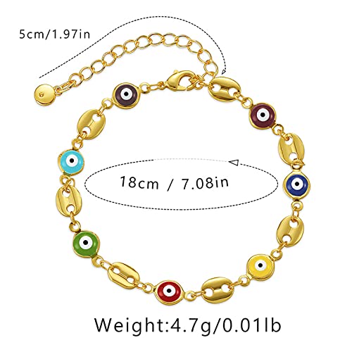 Dainty Gold Bracelets for Women, 18 Gold Plated Adjustable Evil Eye/Butterfly/Beaded/Pearl/Heart/Turquoise Handmade Bracelet for Women - style: Evil Eye
