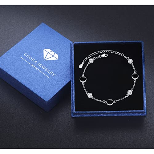 925 Sterling Silver Bohemia Hawaiian Beach Mermaid Floral Bracelet Birthday Graduation Gifts for Women with Gifts Box - style: 22-Black Onyx
