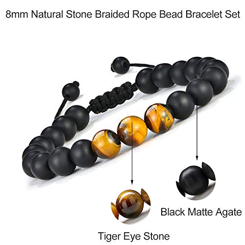 M MOOHAM Mens Bracelet - Beaded Natural Stone 8mm Tiger Eye Matte Agate Lava Rock Bracelets for Men Teen Boys Grandpa Dad Birthday Gifts Jewelry - style: Black Matte Agate Tiger Eye Bracelet