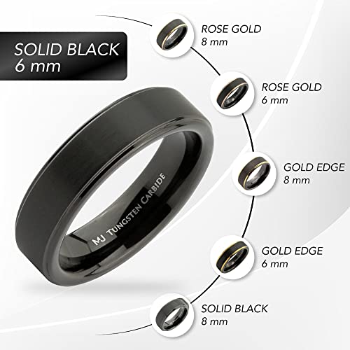 Tungsten Carbide Wedding Bands That Feature Different Finishes and Edge Colors - color: Black/Brushed-6mm