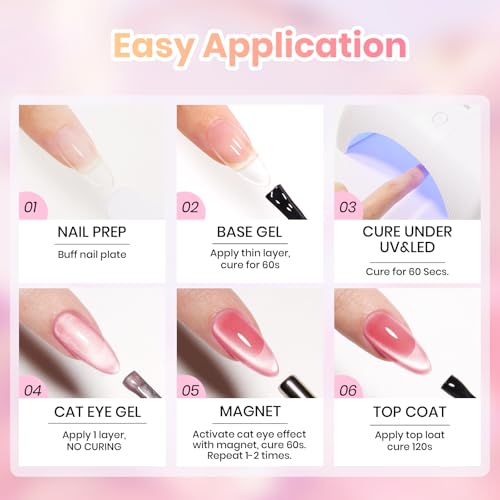 Beetles Jelly Gel Nail Polish Set, 6 Colors Pastel Cat Eye Gel Polish | Blue Purple Yellow Green Glitter Gel with Magnet Sticker Soak Off UV Gel Nail Art Salon DIY at Home Gift for Women - color: Soft Glow Pudding