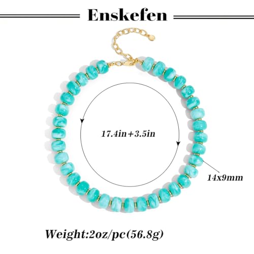 Chunky Beaded Necklace for Women Trendy Multicolor Resin Beads Choker Necklaces Boho Summer Statement Necklace Chunky Heart Jewelry - color: Bead necklace-lake blue