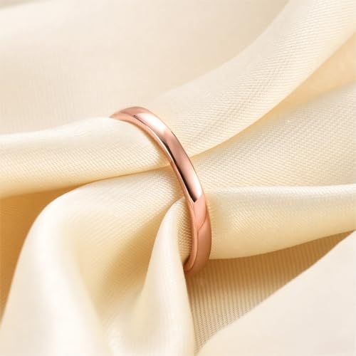 Tungsten Domed Wedding Band Men Women High Polish Comfort Fit - color: 2mm-Rose Gold