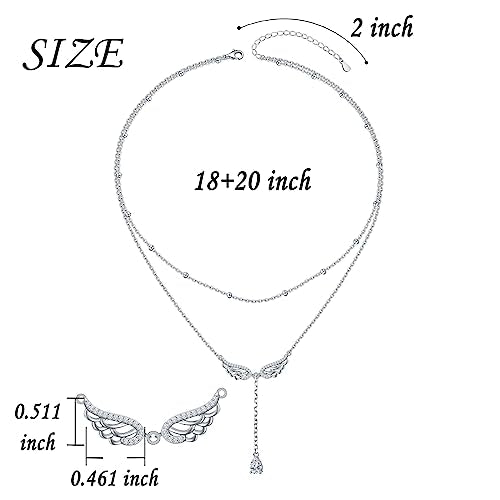 FLYOW Layered Necklace S925 Sterling Silver Y Shaped Jewelry - style: Angel Wings Style