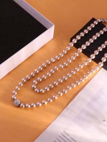Long Pearl Necklace for Women Dainty Zircon Bead Pearl Necklace Layered Faux Pearls Necklaces Long Wedding Long Pearl Necklace Delicate Jewelry for Brides - color: Champagne-F