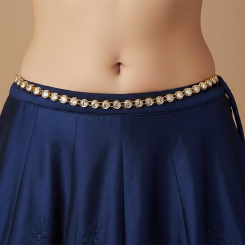 I Jewels Gold Plated Indian Wedding Bollywood Kundan Stone Design Adjustable Kamarband/Belly Chain/Kandora/Waist Belt for Women (B078W)