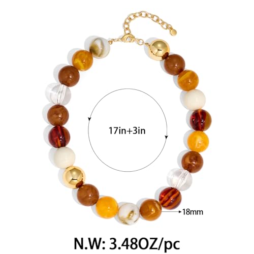 Chunky Beaded Choker Necklace for Women Boho Statement Necklace with Large Pearl Blue Brown Tone Resin Beads Summer Beach Jewelry Gifts - color: Brown