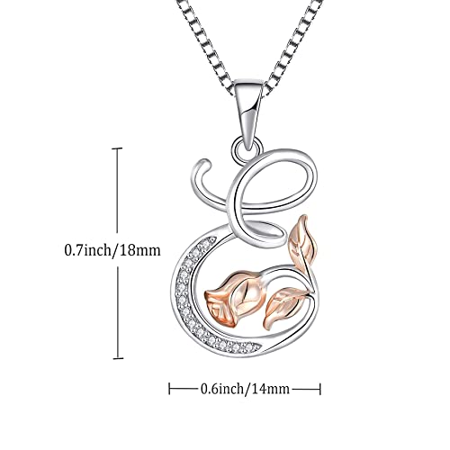 STARCHENIE Initial Necklace for Women Sterling Silver Letters 26 Alphabet Pendant Rose Flower Jewelry Gifts for Family Sisters Friend - color: E