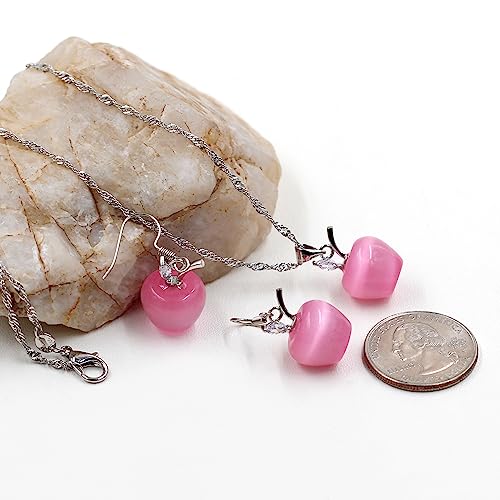 Uloveido Apple Necklace and Earrings Set for Women Cute Apple Jewelry Set for Teacher Mom YL007 - color: Pink