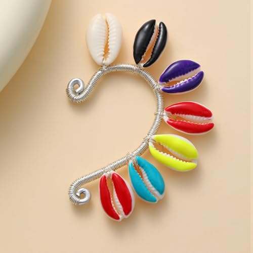 Wellike Gold Ear Cuffs For Women Non Piercing Single Clip On Earrings 18k Gold/Silver Plated Handmade Cuff Earrings Hypoallergenic Waterdrop Cowrie Shell Jewelry - color: KKWE583-L-S