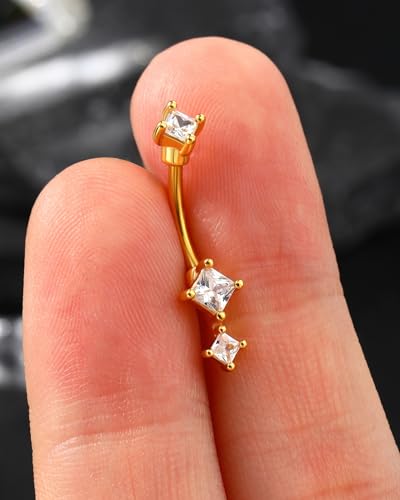 Minimalist Rook Earrings 8MM Silver Rook Piercing Jewelry Stainless Steel Clear CZ 16G Belly Button Ring Curved Barbell - color: Gold-8MM
