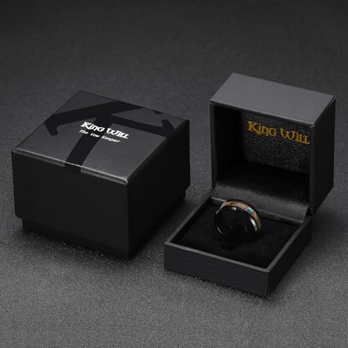 King Will Mens Galaxy Tungsten Wedding Band | 6mm/8mm, Beveled Edge, Comfort Fit, Durable, Sandstone Opal Inlay Polished, Everyday Wear - color: Bluegreen&Brown