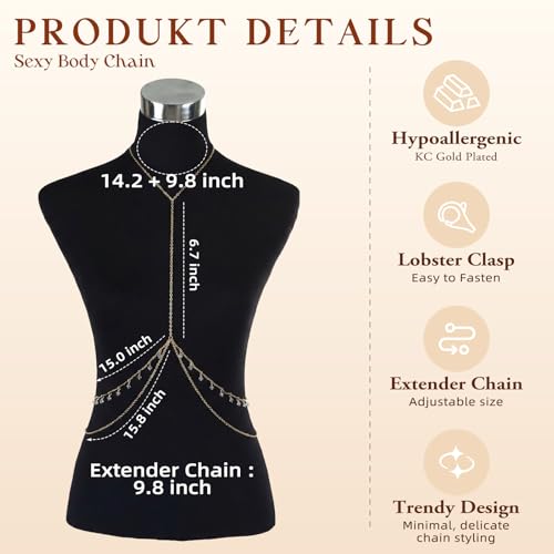 Gold Body Chain for Women, Adjustable Layered Beach Bikini Jewelry | Belly Chain, Waist Chain, Sexy Body Jewelry, Adjustable Fit, Back Chain, Beach Vacation, Festival & Concert - color: Gold-5