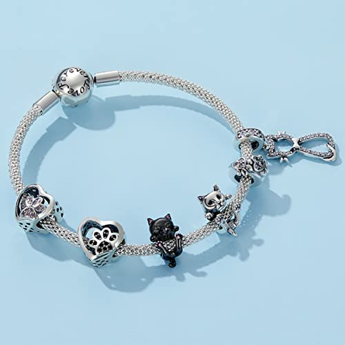 BISAER 925 Sterling Silver Charms for Bracelets Cat Dog Sloth Animal Beads Butterfly Fairy Heart Dangle Pendant Charms - color: Cat