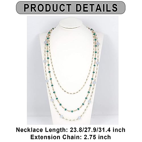 Firstmeet Long Chain Multi Layer Fashion Glass Beads Handmade Necklace for Women - color: Clear-j