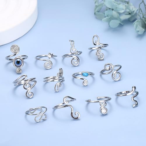 FIBO STEEL 12Pcs Adjustable Toe Rings for Women Open African Toe Rings Summer Beach Foot Jewelry - color: Silver Tone