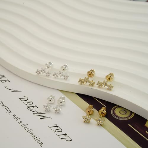 Stud Earring for Women, 14K Gold Silver Plated Hypoallergenic Studs Set | Trendy Cartilage Tragus Helix Clover Flower Earring Stack for Multiple Piercing, Dainty Cute Small Jewelry Gift, Non Tarnish - style: GD-Five-petal Flower